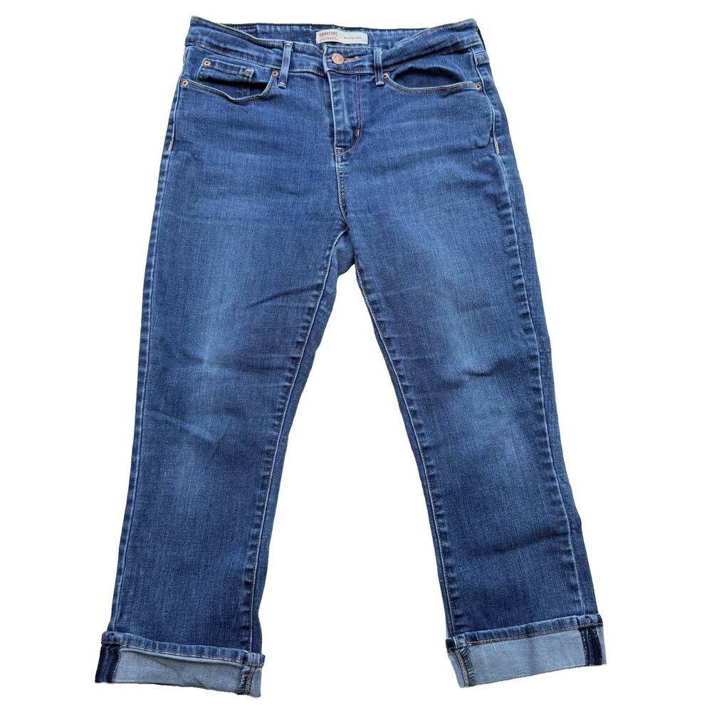 Signature by Levi Strauss Womens 6 W28 Blue Mid Rise Capri Cuffed Jeans